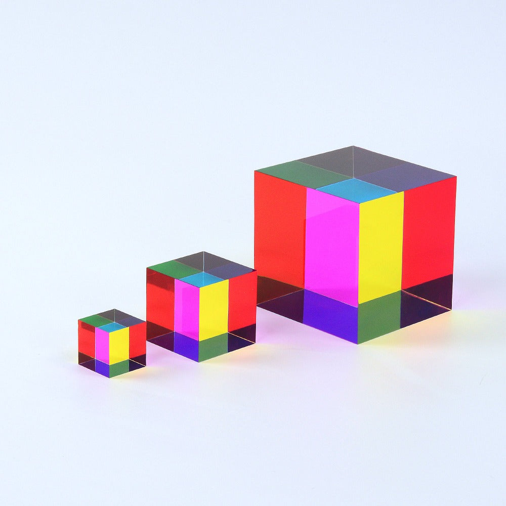 A translucent CMY Cube showing orange where its magenta and yellow faces overlap