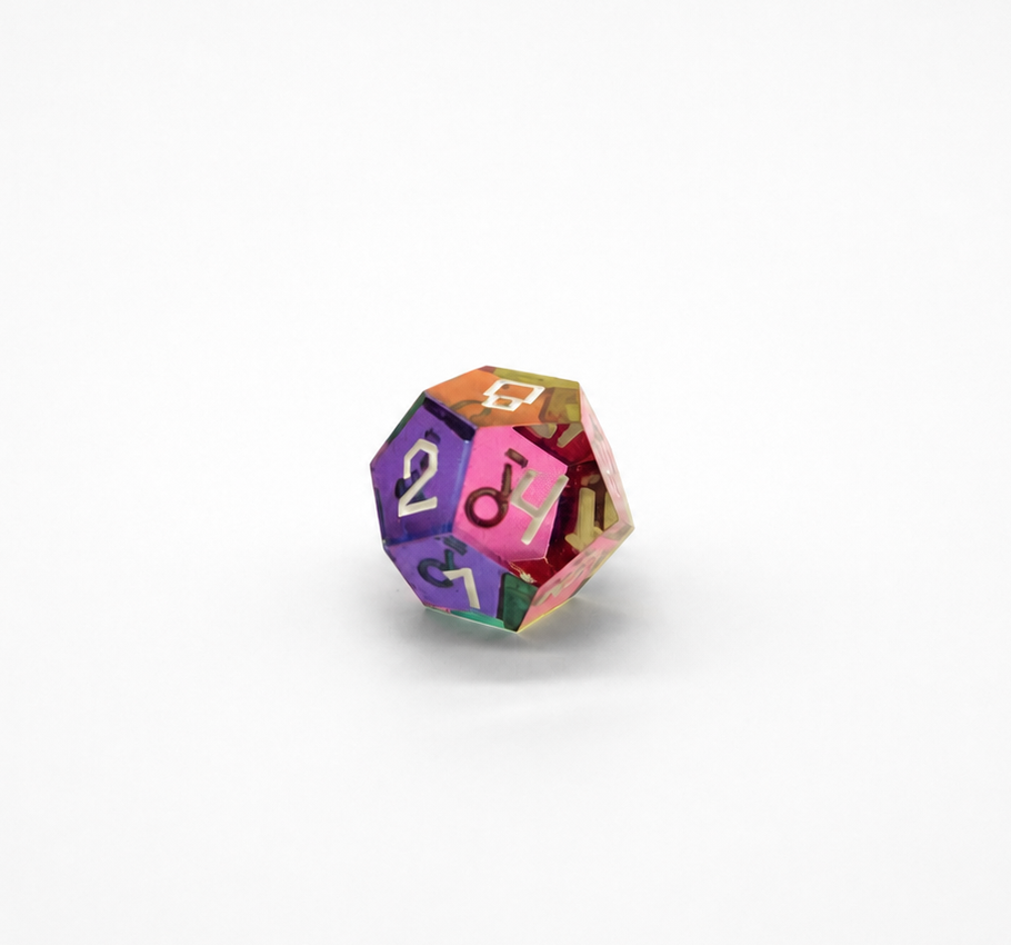 Translucent CMY Cubes twelve sided d12 die from the Septem Aleae set